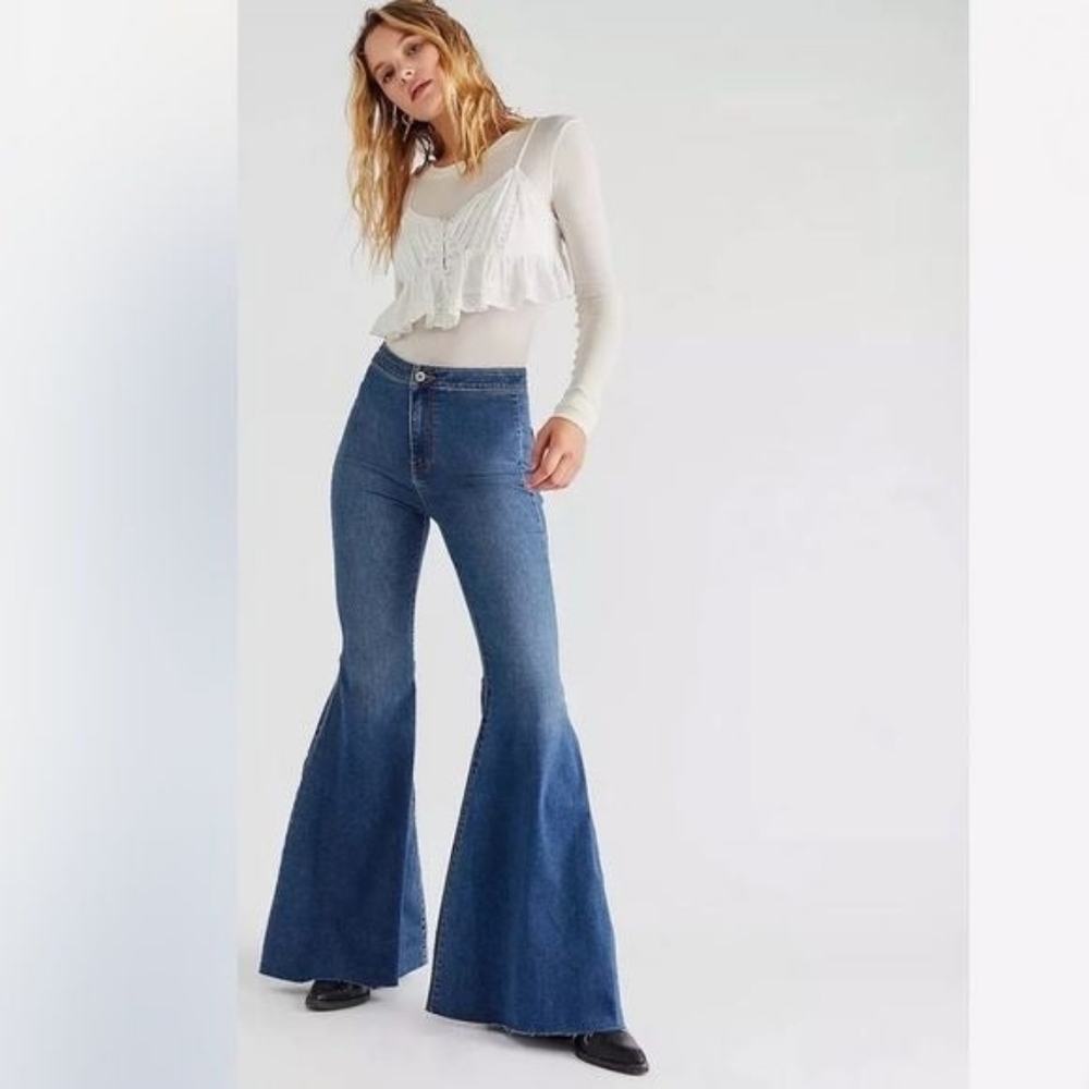Free People High-Rise Dark Wash Flare Jeans